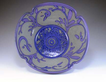 Arbuckle stoneware bowl: Emily Purple next to Choy Celadon