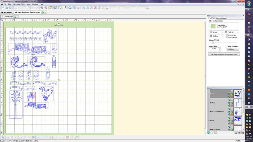 Screen shot from Make-the-Cut software of page to be cut